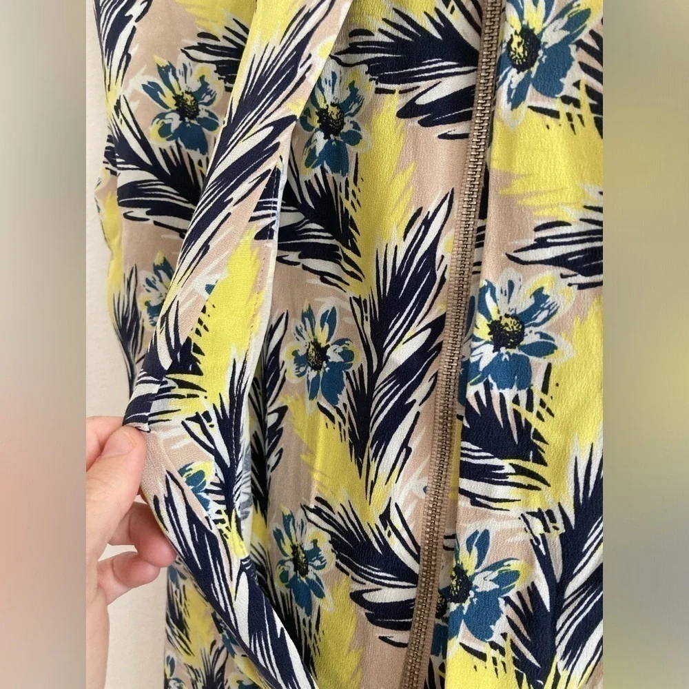J Crew Yellow Floral Dress Spring Meadow Sleeveless 100% Silk Midi 4P Petite
